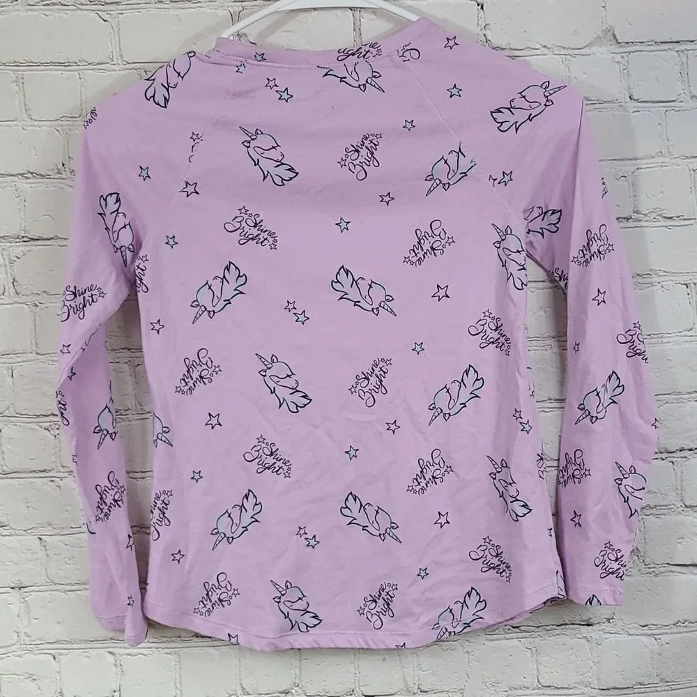 Justice Girls 10 Lavender Purple Unicorn Shine Bright Tee Long Slv T-Shirt